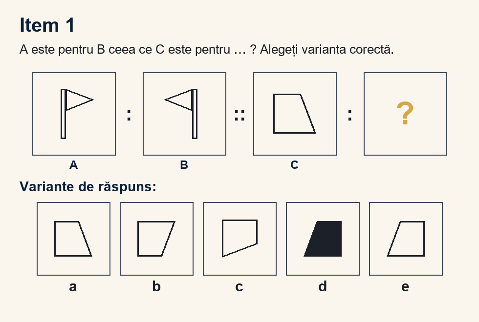 Exercițiu 1 de analogii figurale, cu variantele de răspuns