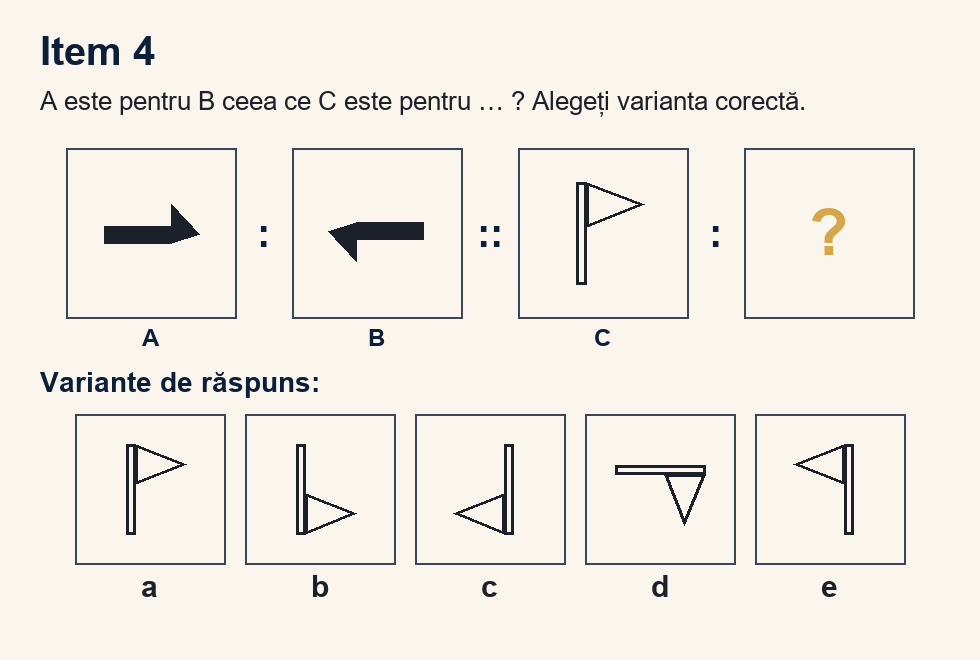 Exercițiu 4 de analogii figurale, cu variantele de răspuns