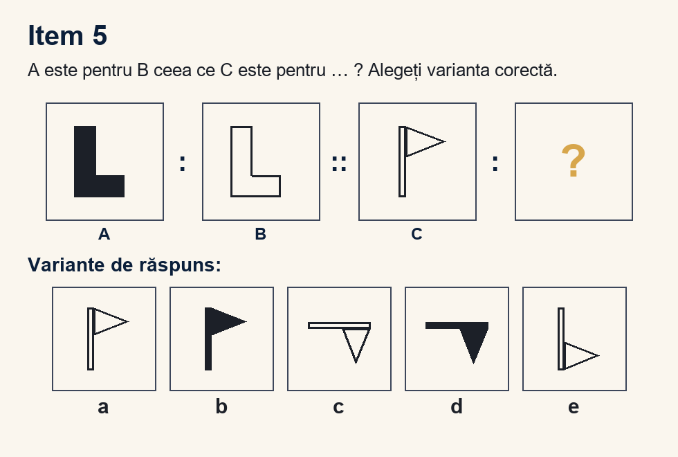 Exercițiu 5 de analogii figurale, cu variantele de răspuns