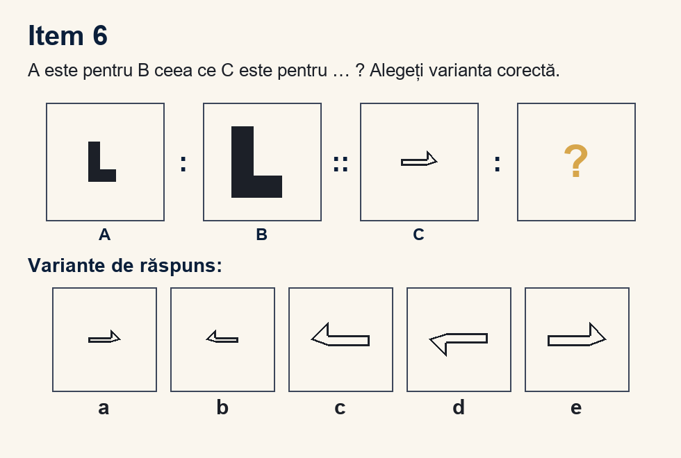 Exercițiu 6 de analogii figurale, cu variantele de răspuns