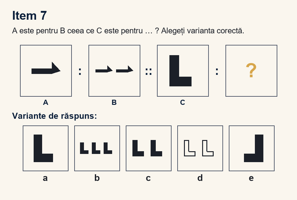 Exercițiu 7 de analogii figurale, cu variantele de răspuns