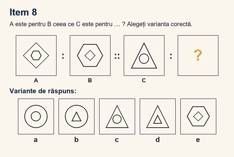 Exercițiu 8 de analogii figurale, cu variantele de răspuns