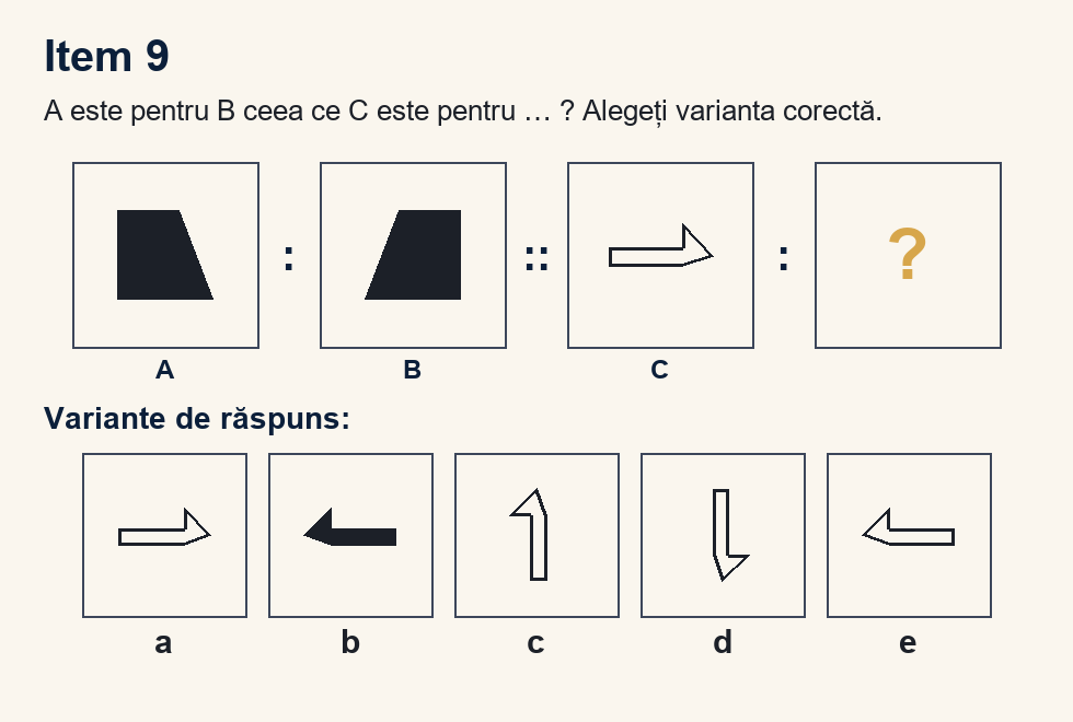 Exercițiu 9 de analogii figurale, cu variantele de răspuns