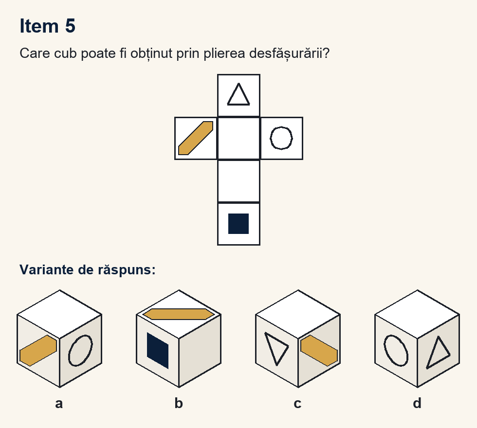 Exercițiu 5 de plierea cubului, cu variantele de răspuns