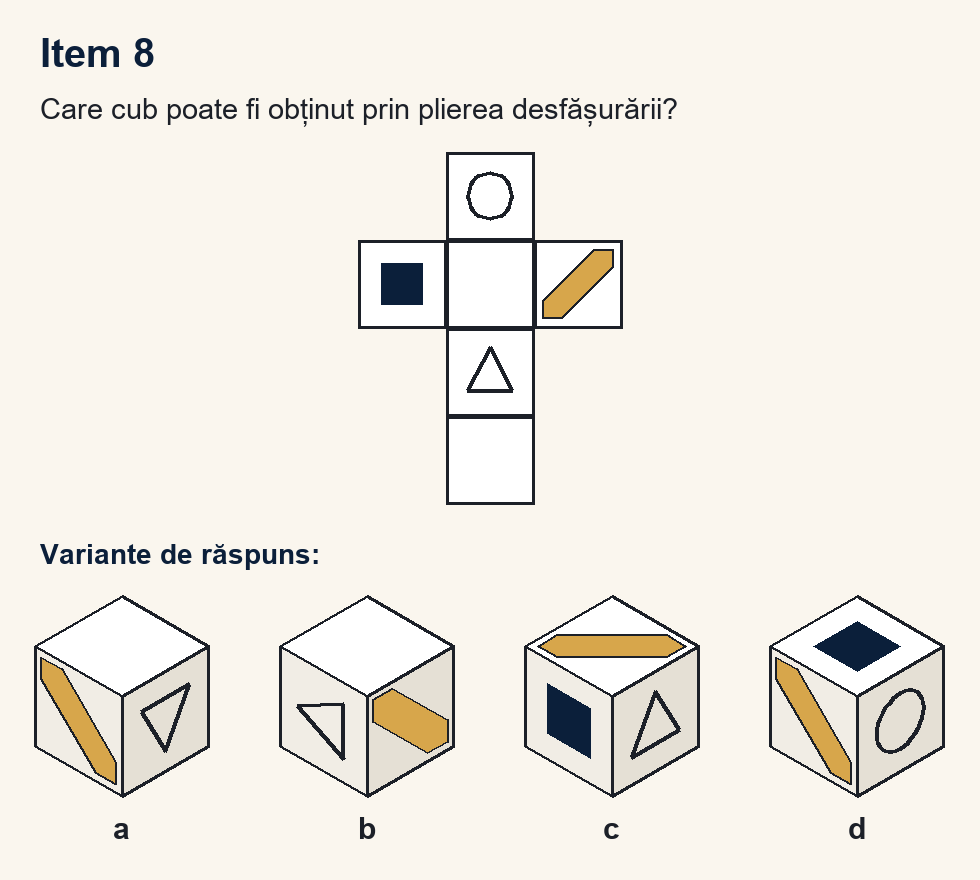 Exercițiu 8 de plierea cubului, cu variantele de răspuns