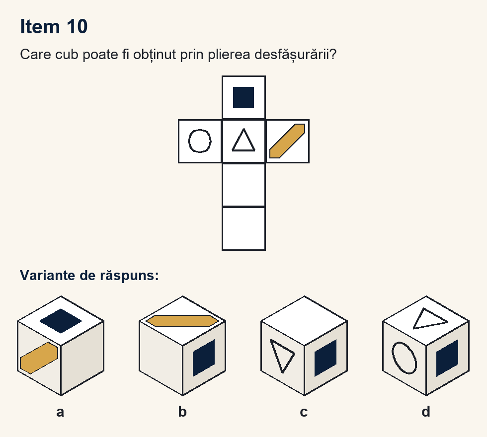 Exercițiu 10 de plierea cubului, cu variantele de răspuns