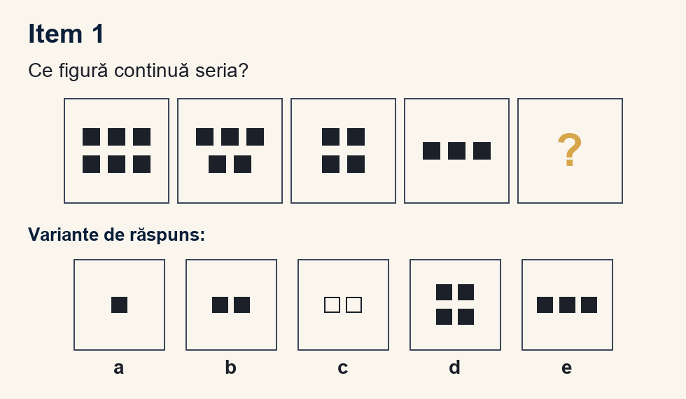 Exercițiu 1 de serii figurale, cu variantele de răspuns