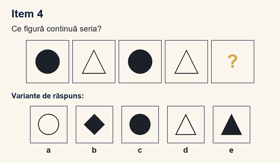 Exercițiu 4 de serii figurale, cu variantele de răspuns