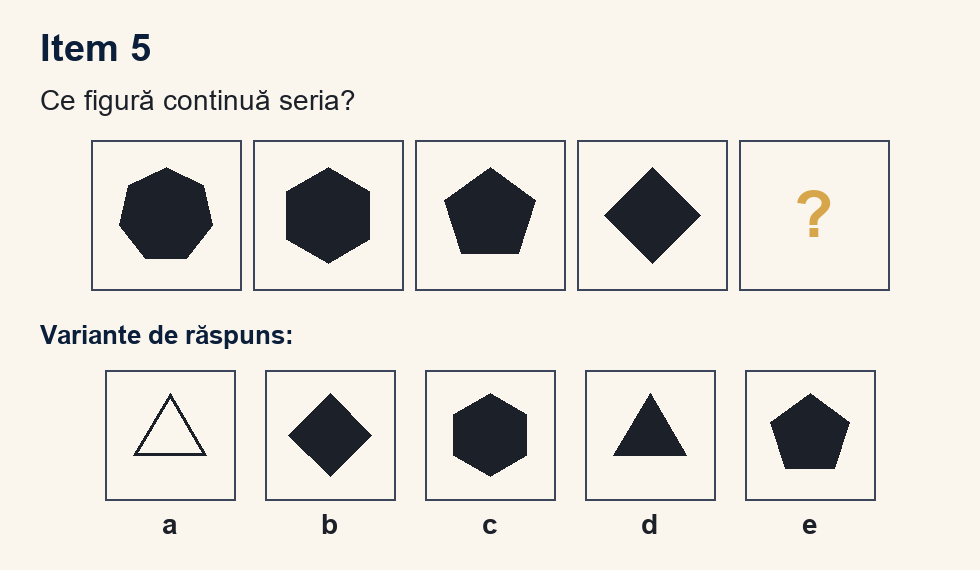 Exercițiu 5 de serii figurale, cu variantele de răspuns