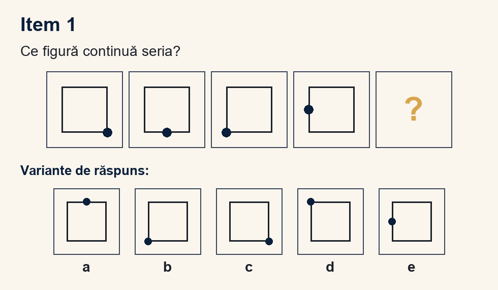 Exercițiu 1 de serii figurale, cu variantele de răspuns