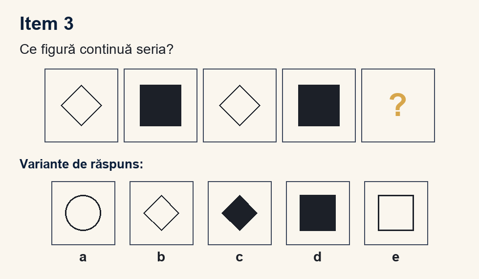 Exercițiu 3 de serii figurale, cu variantele de răspuns