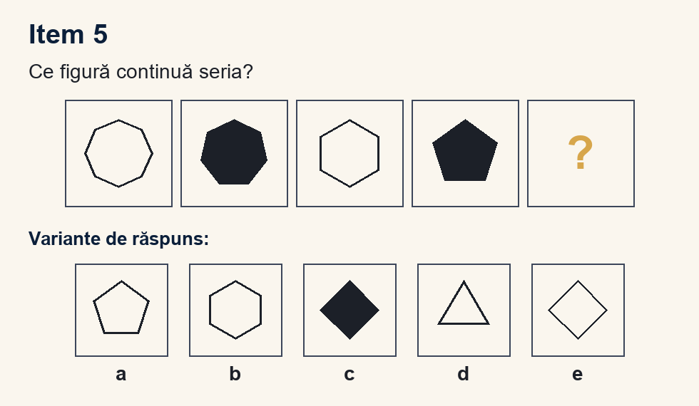 Exercițiu 5 de serii figurale, cu variantele de răspuns