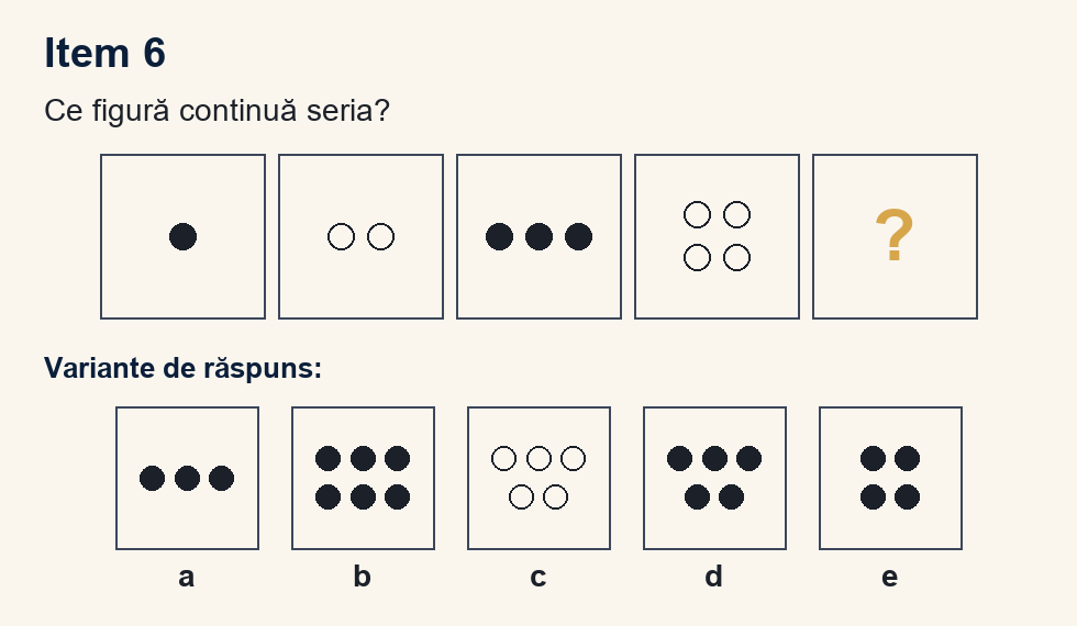 Exercițiu 6 de serii figurale, cu variantele de răspuns