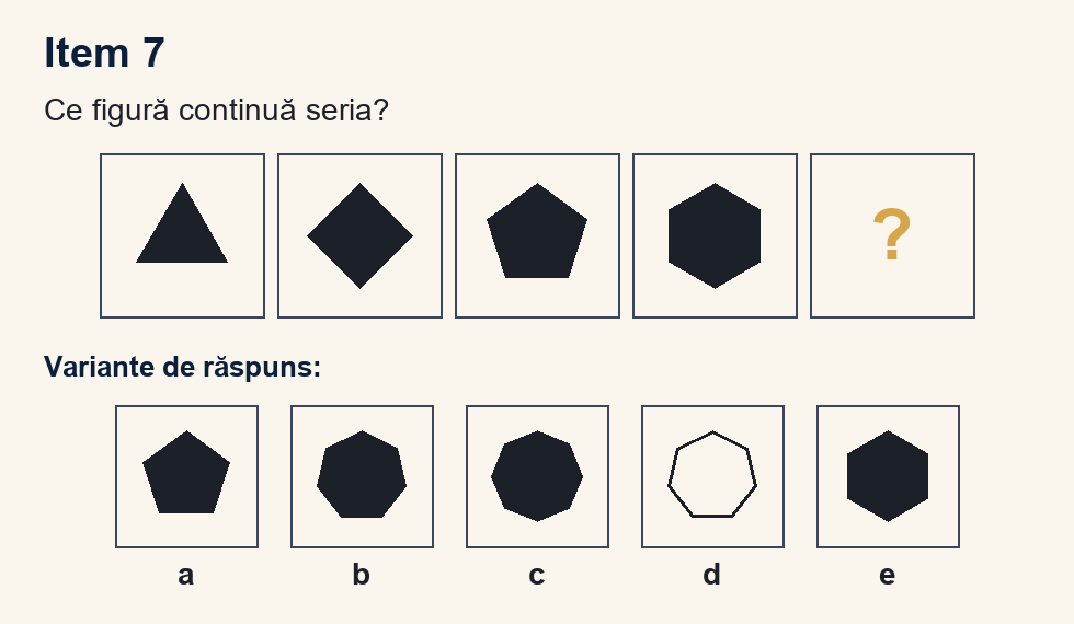 Exercițiu 7 de serii figurale, cu variantele de răspuns