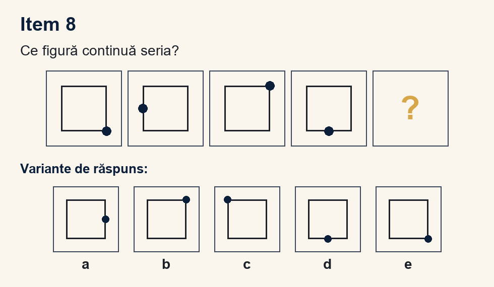 Exercițiu 8 de serii figurale, cu variantele de răspuns