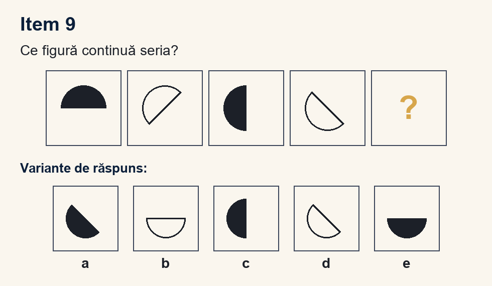 Exercițiu 9 de serii figurale, cu variantele de răspuns