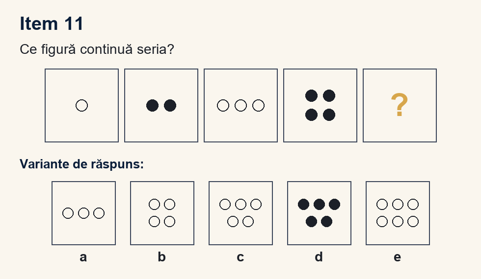 Exercițiu 11 de serii figurale, cu variantele de răspuns