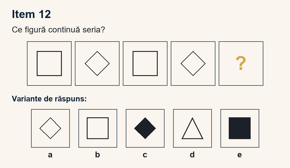 Exercițiu 12 de serii figurale, cu variantele de răspuns